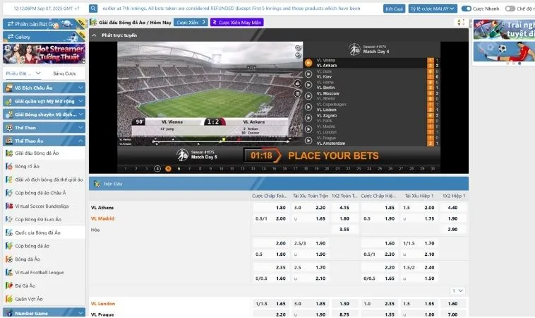 Giao diện cá cược Thể Thao Ảo Vibet88