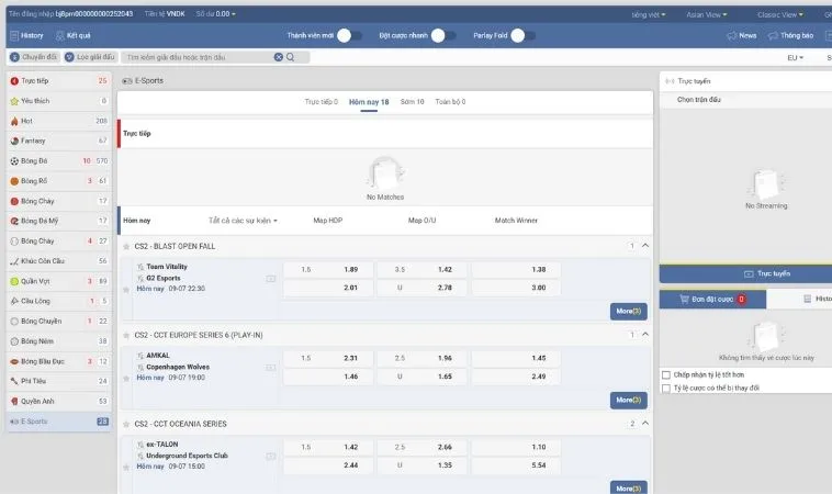 Các tỷ lệ kèo cá cược Thể Thao Điện Tử Tại Vibet88