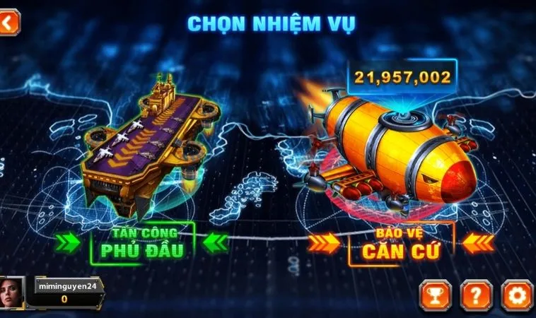 Chọn nhiệm vụ trong game Bắn Cá Đại Chiến B52 Tại Vibet88