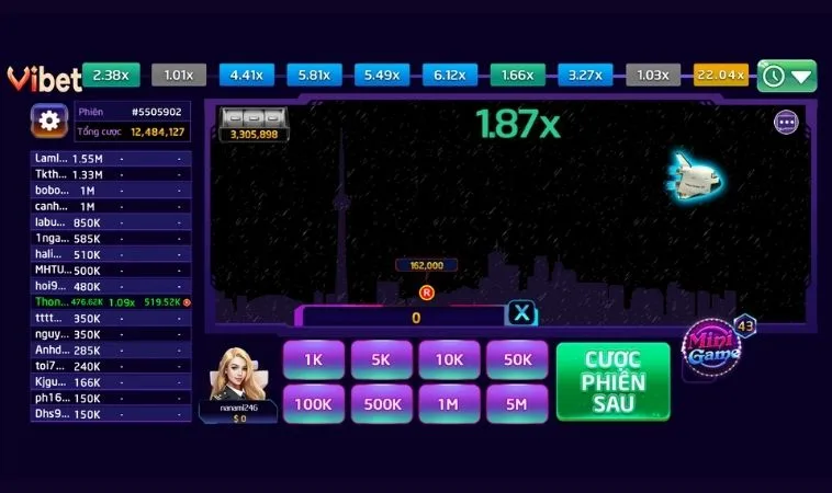 Giao diện chơi game nhanh ZetX Tại Vibet88