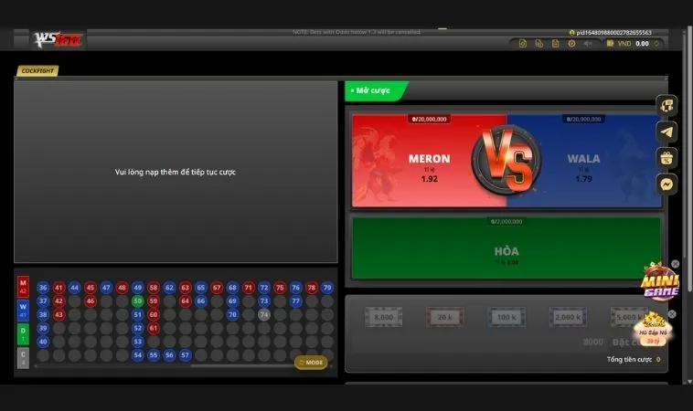 Giao diện cá cược Đá Gà WS168 Tại Vibet88