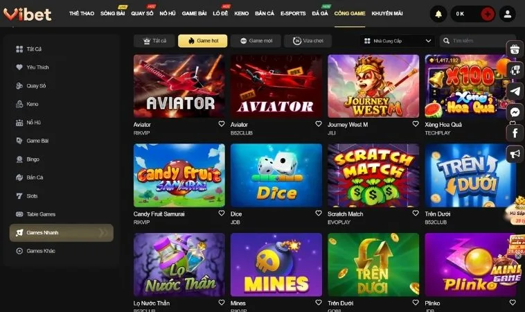 Đa dạng các thể loại game nhanh để trải nghiệm tại Vibet88