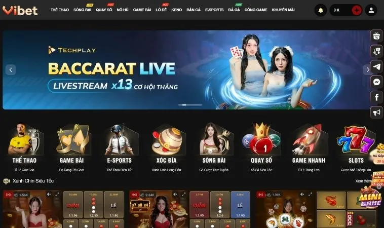 Giao diện trang chủ nhà cái Vibet88