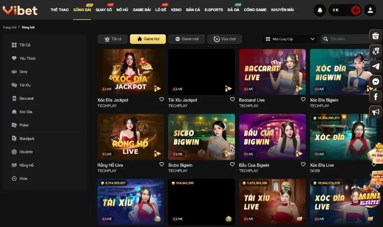 Đa dạng các thể loại game casino online hấp dẫn tại nhà cái Vibet